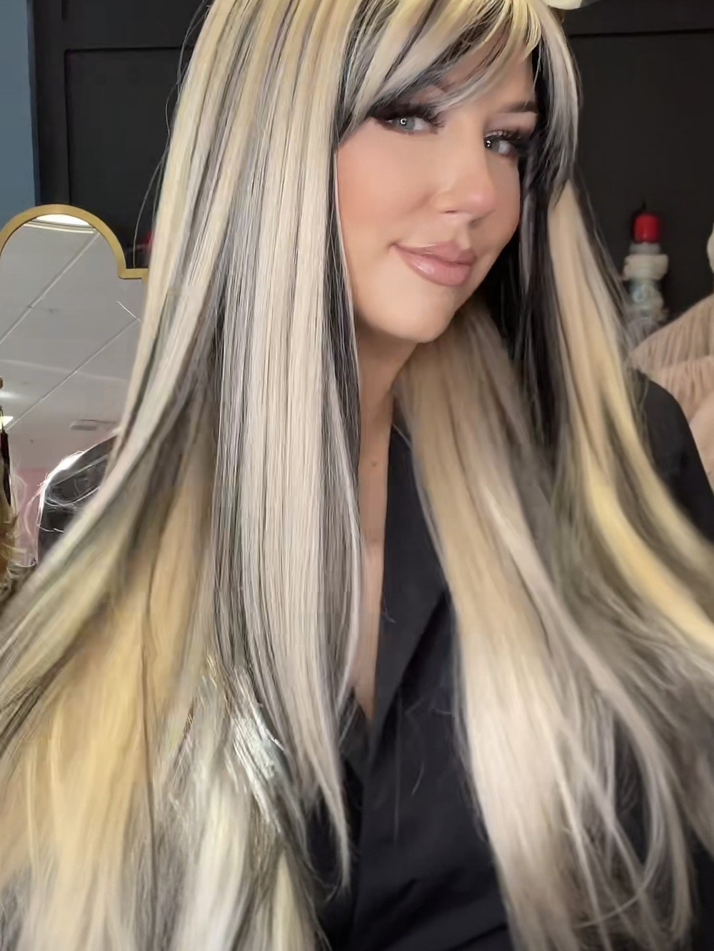 Maren Two-Tone Blonde & Black Long Straight Women's Wig - Sleek Layered Look